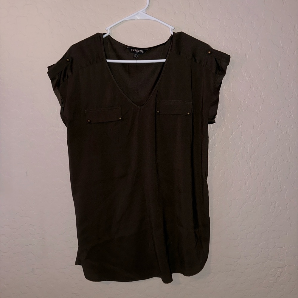 Express Women's Olive Greeb V-Neck Blouse